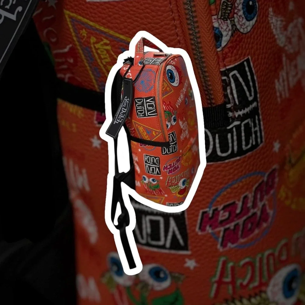 New Von Dutch‎ Orange Eye Print Mini Backpack Bag